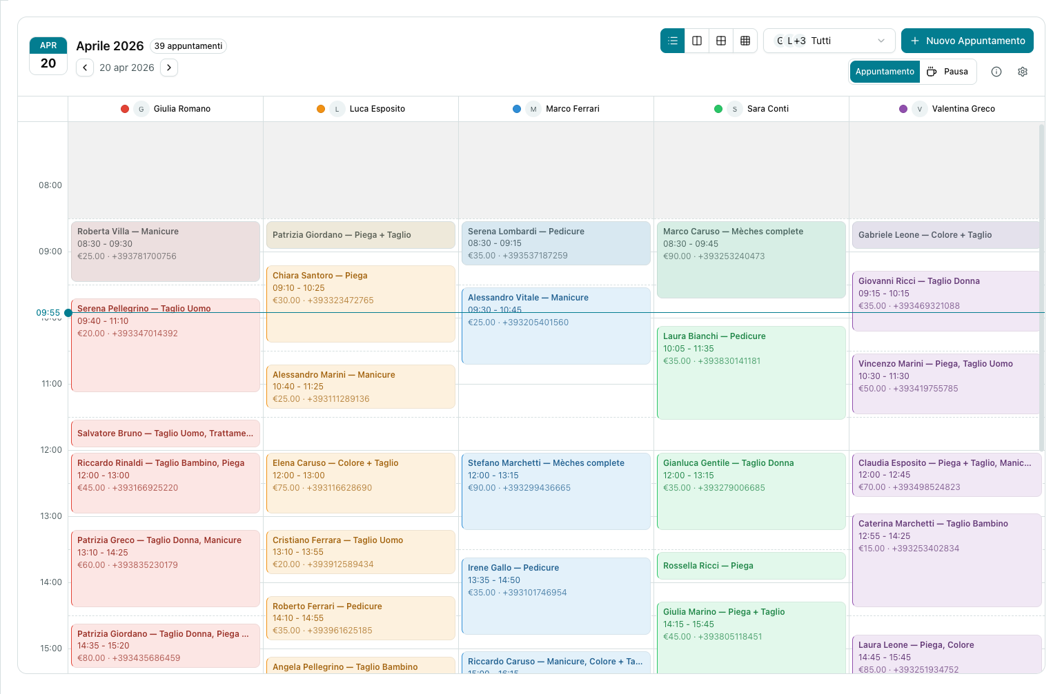 Agenda Calendix con appuntamenti per postazione